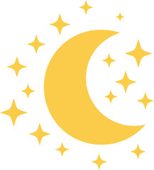 Yellow crescent moon with sparkling stars vector illustration scalable eps icon