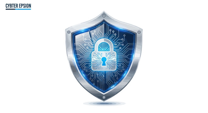 Digital Shield with Padlock Symbol Representing Cybersecurity and Data Protection.