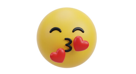 Fototapeta premium 3D Yellow Emoji Face Blowing Kiss With Hearts emoticon