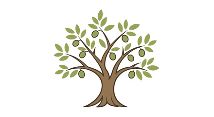 Obraz premium Stylized Olive Tree Illustration with Green Olives and Leaves.
