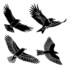 Four black silhouette vector designs of flying birds 1
