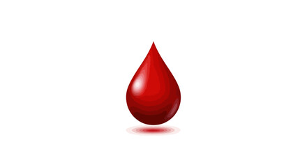 Single Red Blood Drop with Shadow on White Background.