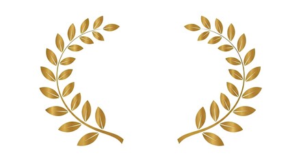 Golden Laurel Wreath Design Element on White Background, Classic Foliage