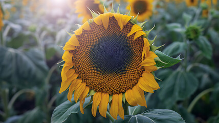 A vibrant close-up of a blooming sunflower in a sunny field