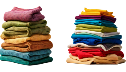 Stack of colorful clothes on transparent background 