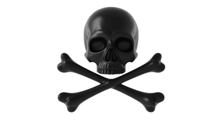 Black skull and crossbones isolated on transparent background