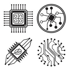 Four black circuit board vector designs microchip technology