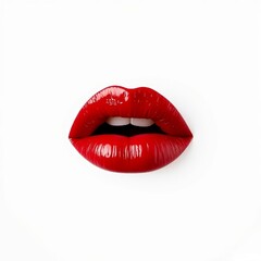 Obraz premium Glossy red lips and lipstick application – beauty closeups for cosmetic branding. AI generated. 