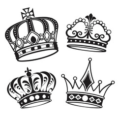 Four black silhouette vector crown designs royal king 5