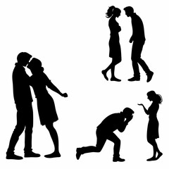 Four black silhouette vector designs of couples in various emotional poses