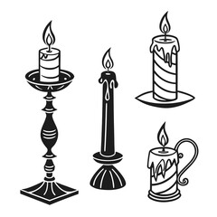 Four black silhouette vector designs of candles white