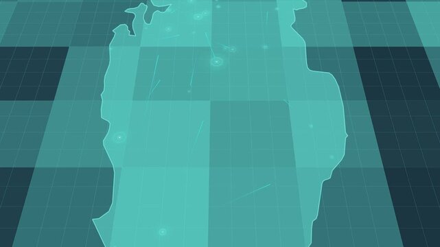 Futuristic Holographic Map of Qatar &ndash; Digital Polygon Territory Visualization on 3D Grid, Communication 