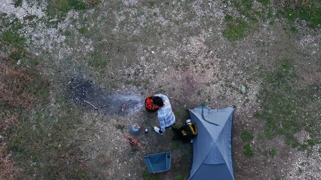 Autumn Camping Drone Video, While Relaxing by the Campfire, S&uuml;l&uuml;kl&uuml;g&ouml;l Lake Sakarya- Bolu, Turkey (Turkey)