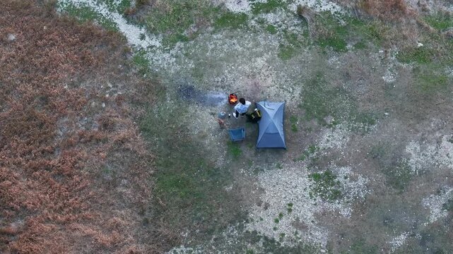 Autumn Camping Drone Video, While Relaxing by the Campfire, S&uuml;l&uuml;kl&uuml;g&ouml;l Lake Sakarya- Bolu, Turkey (Turkey)