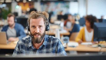 Focused Operator in Modern Office Setting Engaging with Technology and Colleagues, Demonstrating Communication Skills and Team Collaboration in a Dynamic Work Environment