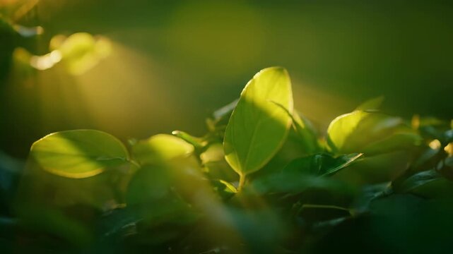 Seamlessly looping video featuring ethereal golden light rays filtering through a soft, shifting organic green pattern pattern, energy, shifting