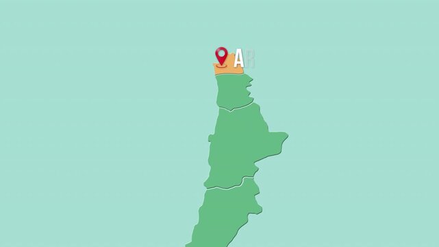 Mapa de Chile con divisi&oacute;n pol&iacute;tica resaltando la regi&oacute;n Arica y Parinacota con su capital Arica