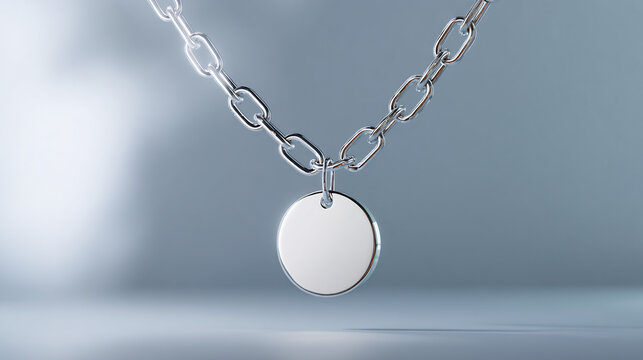 Elegant silver chain with a blank round tag awaiting your personalized touch, perfect for jewelry design mockups or memorializing special occasions
