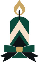 Lit Candle Minimalist Flat Design Winter Holiday Decoration Element Festive Illumination Graphic Illustration