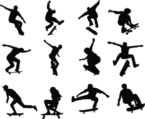 skateboard with man silhouetter set 