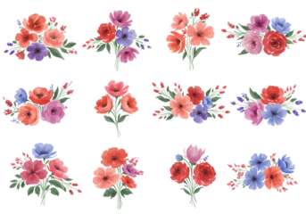 Watercolor Floral Bouquets Set - Botanical Elements