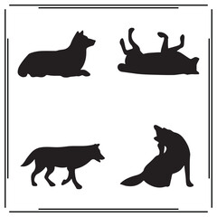 Silhouette of Wolves: Running, Walking, and Sitting - Set of Black Wolf Illustrations on White Background