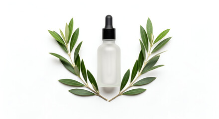 Frosted Dropper Bottle with Olive Branches stock photo