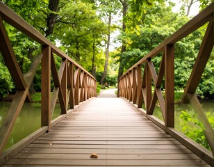 Obraz premium Wooden bridge through a park