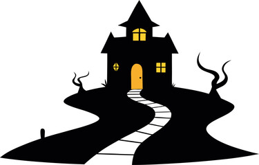 Haunted House with Steep Roof and Twisting Path Leading Up