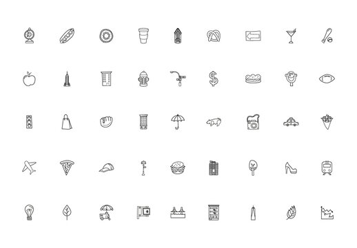 Black And White New York City Line Icons Set