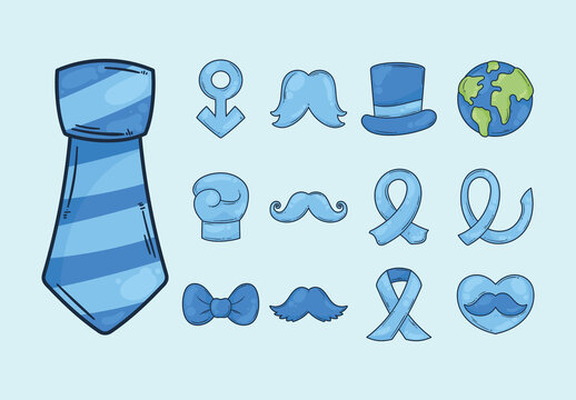 Blue Movember Awareness Cancer Prostate Campaign Icons Set