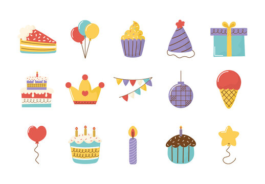 Colorful Birthday Party Celebration Illustrations Set