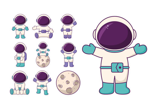 Colorful Astronaut Space Galaxy Illustrations Set