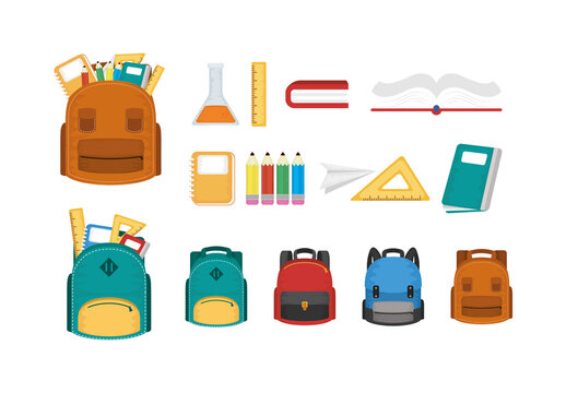 Colorful Back School Education Illustrations Set