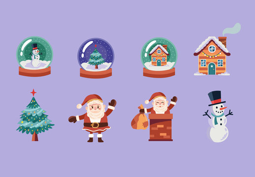 Colorful Merry Christmas Characters IllustrationChristmas Santa Illustration Sets Set