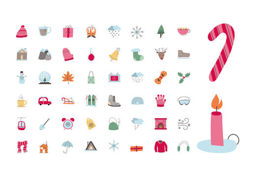 Colorful Winter Holiday Cozy Illustrations Set