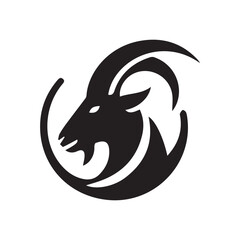 2d goat animal logo with horns on a white background