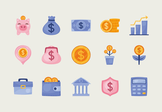 Colorful Money Finance Business Illustrations Set