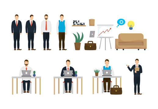 Colorful Office Business People Workplace Illustrations Set