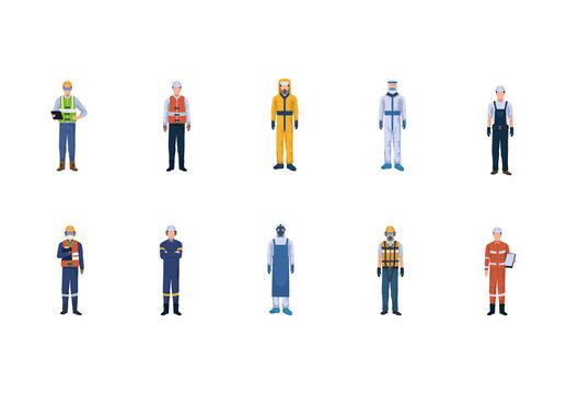 Colorful Safety Equipment Worker Industrial Protection Illustrations Set