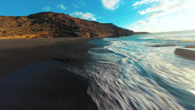 El Golfo, Charco Verde, Green lagoon known as Charco de los Clicos, Lanzarote, Canary Islands, Spain