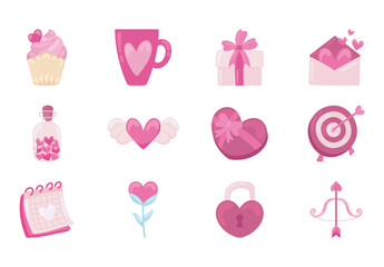 Pink And Rose Valentines Day Romantic Celebration Illustrations Set