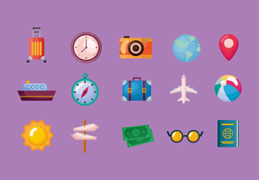 Travel Vacation Flat Illustration Set