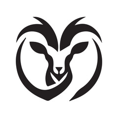 2d goat animal logo with horns on a white background