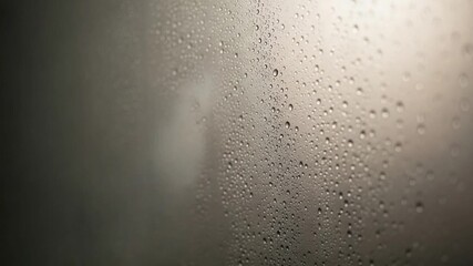 Hand touching a window with raindrops.