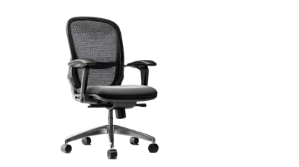 A black office chair with isolated on a transparent background