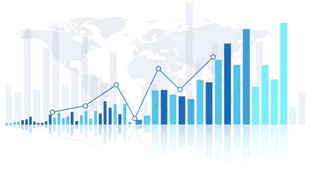 Financial stock market graph with world map background
