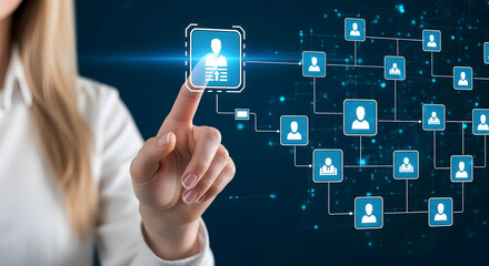 Finger touching network of people icons connection