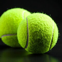 Two tennis balls on black background