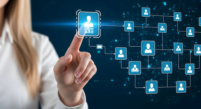 Finger touching network of people icons connection - Powered by Adobe